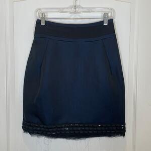 Jenni‎ Kayne Bubble Skirt Pleats Navy Black Jewel & Raw Silk Hem Luxury 8